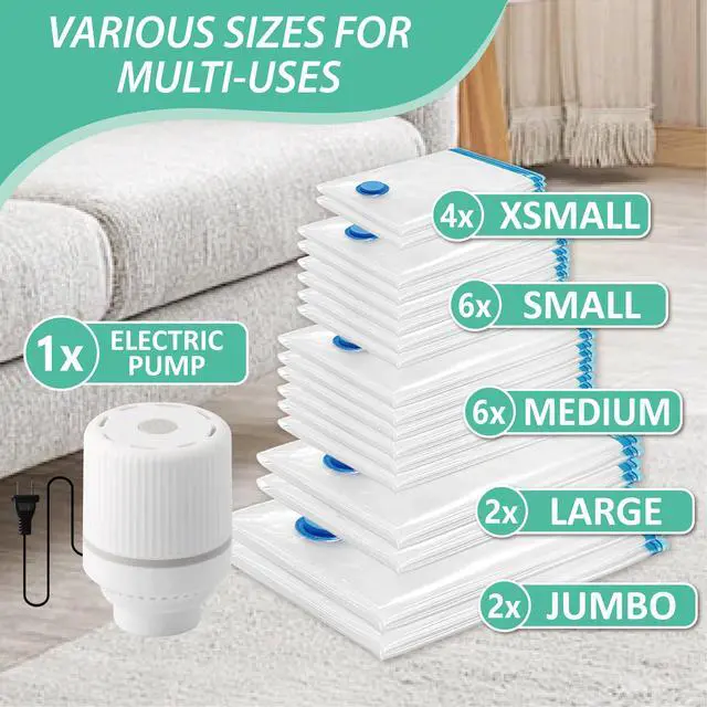 Alt view image 4 of 7 - 20 Pack Vacuum Storage Bags with Electric Pump, Vacuum Seal Bags for Clothing, Pillows, Blanket Bedding Comforters