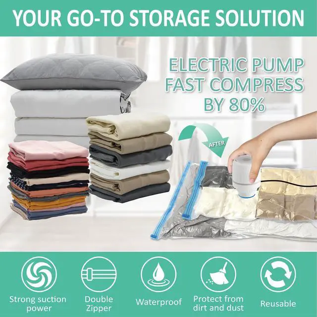 Alt view image 2 of 7 - 20 Pack Vacuum Storage Bags with Electric Pump, Vacuum Seal Bags for Clothing, Pillows, Blanket Bedding Comforters
