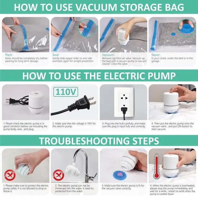 Alt view image 7 of 7 - 20 Pack Vacuum Storage Bags with Electric Pump, Vacuum Seal Bags for Clothing, Pillows, Blanket Bedding Comforters
