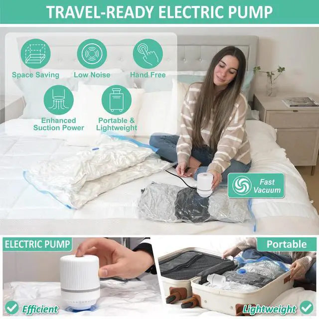 Alt view image 3 of 7 - 20 Pack Vacuum Storage Bags with Electric Pump, Vacuum Seal Bags for Clothing, Pillows, Blanket Bedding Comforters