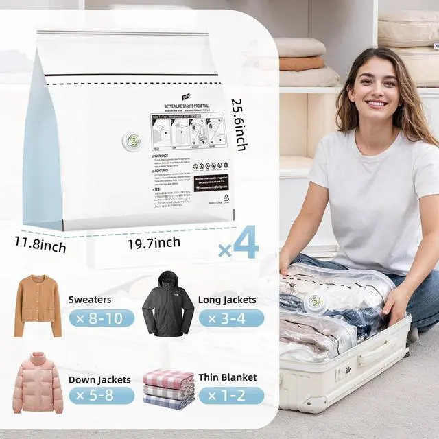 Alt view image 2 of 7 - Cube Vacuum Storage Bags, 4 Pack Medium Size (25x19x11 inch), Vacuum Seal Bags for Clothing, Compression Packing for Clothes, Blankets, Baby Clothes, No Pump Needed