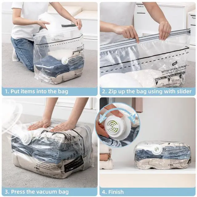 Alt view image 5 of 7 - Cube Vacuum Storage Bags, 4 Pack Medium Size (25x19x11 inch), Vacuum Seal Bags for Clothing, Compression Packing for Clothes, Blankets, Baby Clothes, No Pump Needed