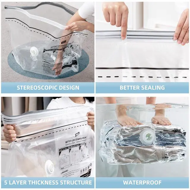 Alt view image 6 of 7 - Cube Vacuum Storage Bags, 4 Pack Medium Size (25x19x11 inch), Vacuum Seal Bags for Clothing, Compression Packing for Clothes, Blankets, Baby Clothes, No Pump Needed