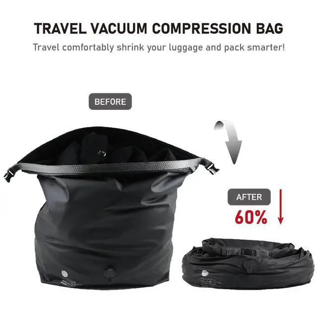 Alt view image 2 of 7 - Vacuum Compression Bags for Travel, 40L Pump-Free Reusable Vacuum Bags, Waterproof Laundry Bag for Backpack and Suitcase, Space Saver Bags for Backpacking