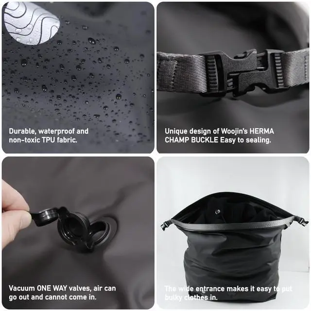 Alt view image 5 of 7 - Vacuum Compression Bags for Travel, 40L Pump-Free Reusable Vacuum Bags, Waterproof Laundry Bag for Backpack and Suitcase, Space Saver Bags for Backpacking