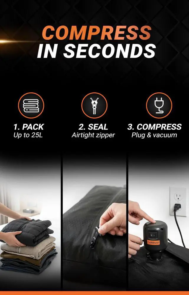 Alt view image 4 of 7 - Vacuum Seal Bags for Clothing Travel - Lifetime Valve Warranty, Waterproof - Travel Vacuum Bags with Pump, Packing Cubes Compression - Pack Smarter, Save Space with Plug-In Power (Large, 1 Count)
