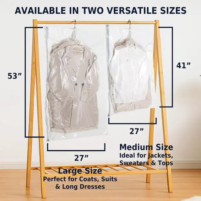 Alt view image 2 of 7 - Hanging Vacuum Storage Bags for Clothes, Vacuum Seal Bags for Clothes with 5 Rings Each, Waterproof Compression Bags for Coats, Suits & Jackets, Space Saver Organizer, 4 Pack (41 x 27 in & 53 x 27 in)