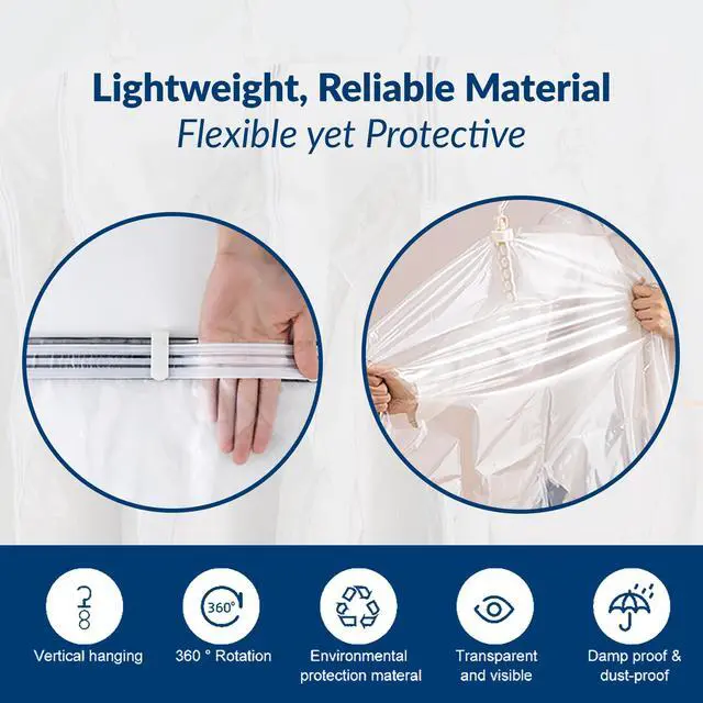 Alt view image 5 of 7 - Hanging Vacuum Storage Bags for Clothes, Vacuum Seal Bags for Clothes with 5 Rings Each, Waterproof Compression Bags for Coats, Suits & Jackets, Space Saver Organizer, 4 Pack (41 x 27 in & 53 x 27 in)