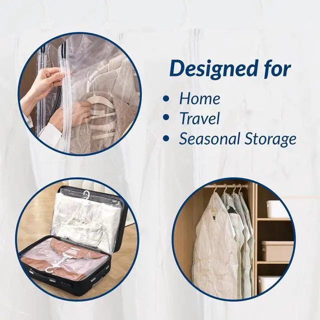 Alt view image 7 of 7 - Hanging Vacuum Storage Bags for Clothes, Vacuum Seal Bags for Clothes with 5 Rings Each, Waterproof Compression Bags for Coats, Suits & Jackets, Space Saver Organizer, 4 Pack (41 x 27 in & 53 x 27 in)