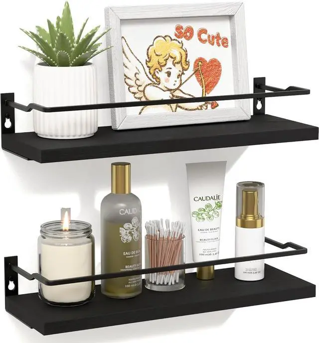 Main image of Bathroom Shelves, Black Floating Wall Shelf Organizer Over Toilet Storage with 2 Shelves