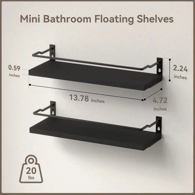 Alt view image 3 of 7 - Bathroom Shelves, Black Floating Wall Shelf Organizer Over Toilet Storage with 2 Shelves