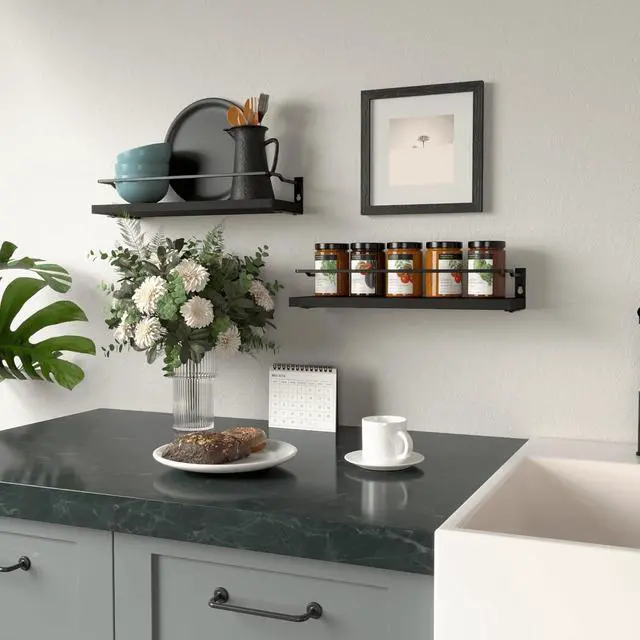 Alt view image 5 of 7 - Bathroom Shelves, Black Floating Wall Shelf Organizer Over Toilet Storage with 2 Shelves