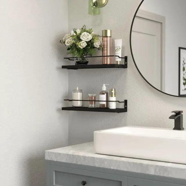 Alt view image 6 of 7 - Bathroom Shelves, Black Floating Wall Shelf Organizer Over Toilet Storage with 2 Shelves