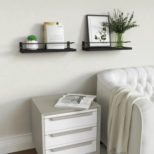 Alt view image 7 of 7 - Bathroom Shelves, Black Floating Wall Shelf Organizer Over Toilet Storage with 2 Shelves
