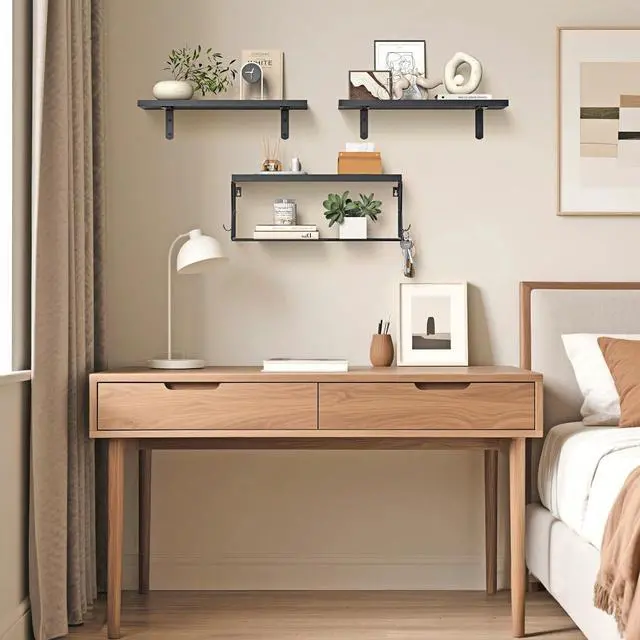 Alt view image 5 of 6 - Floating Bathroom Shelves Wall Mounted - Wooden Shelf Set of 3 for Over Toilet Storage & Modern Bathroom Decor - Perfect Wall Shelving Organizer for Apartments RVs Powder Rooms Restroom - Black