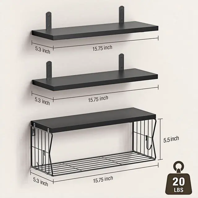Alt view image 6 of 6 - Floating Bathroom Shelves Wall Mounted - Wooden Shelf Set of 3 for Over Toilet Storage & Modern Bathroom Decor - Perfect Wall Shelving Organizer for Apartments RVs Powder Rooms Restroom - Black