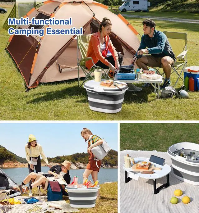 Alt view image 4 of 7 - Collapsible Bucket, Upgraded 16L (4.2 Gallon) Collapsible Mop Bucket with Multi-Functional Lid, Foldable Portable Bucket Camping Beach Sand Pool Boat Fishing-Water Pot Pail-Space Saving Square