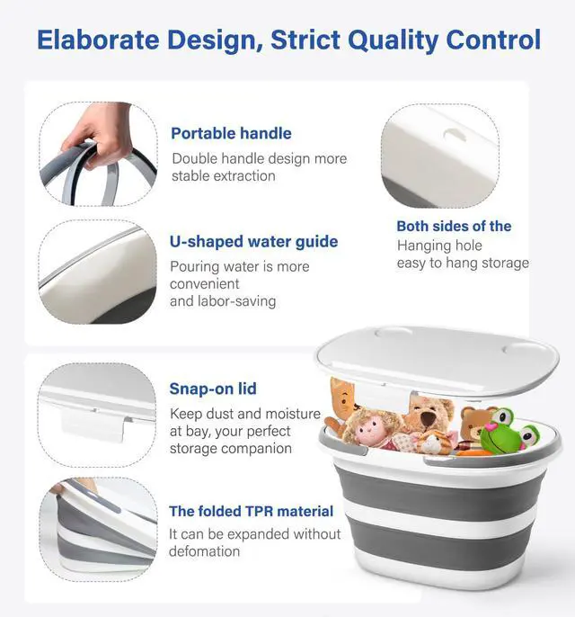 Alt view image 5 of 7 - Collapsible Bucket, Upgraded 16L (4.2 Gallon) Collapsible Mop Bucket with Multi-Functional Lid, Foldable Portable Bucket Camping Beach Sand Pool Boat Fishing-Water Pot Pail-Space Saving Square