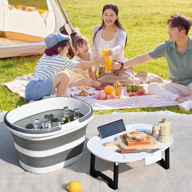 Alt view image 6 of 7 - Collapsible Bucket, Upgraded 16L (4.2 Gallon) Collapsible Mop Bucket with Multi-Functional Lid, Foldable Portable Bucket Camping Beach Sand Pool Boat Fishing-Water Pot Pail-Space Saving Square