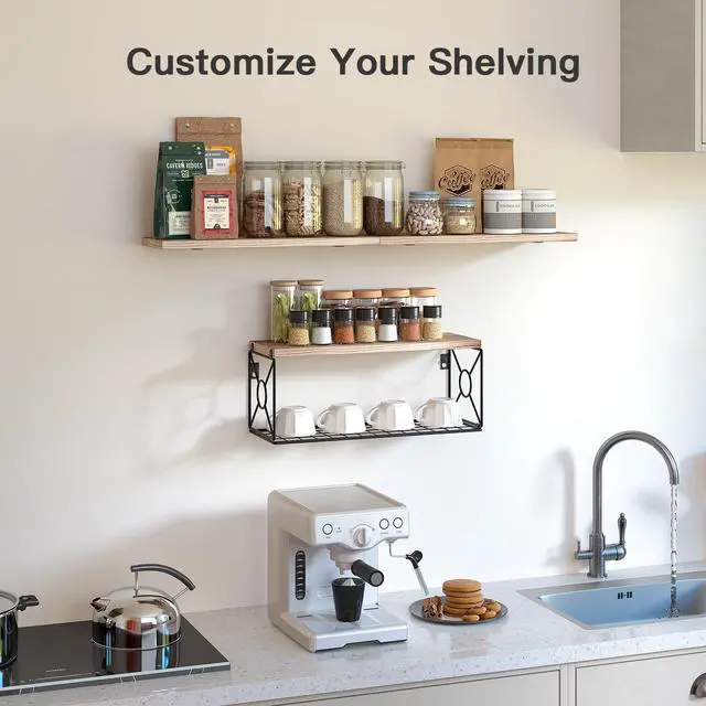Alt view image 6 of 7 - Bathroom Shelves Over Toilet with Storage Basket, Floating Wall Shelf for Home Organization & Wall Decor, Bathroom/Kitchen/Living Room ShelvesNatural Wood