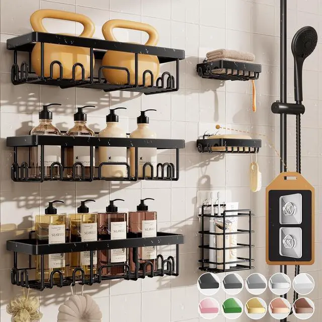 Main image of Shower Caddy 6-Pack, Advanced Rustproof Design, No Drilling Adhesive Shelves, Rack with Soap Holder, Large Capacity Bathroom Organizers and Storage, Wall-Mounted Kitchen & Home Decor