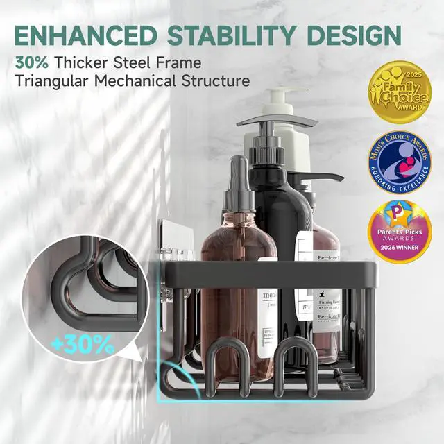Alt view image 2 of 7 - Shower Caddy 6-Pack, Advanced Rustproof Design, No Drilling Adhesive Shelves, Rack with Soap Holder, Large Capacity Bathroom Organizers and Storage, Wall-Mounted Kitchen & Home Decor