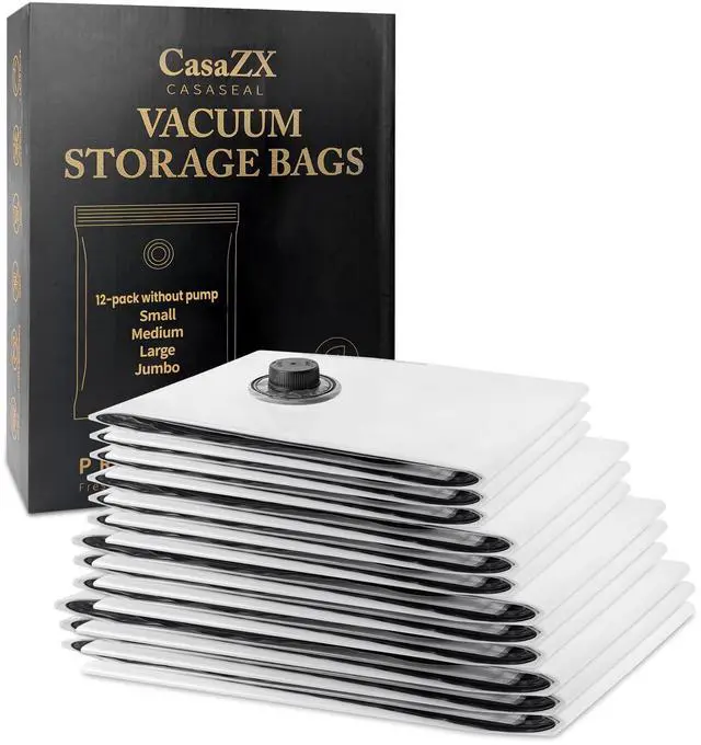 Main image of Vacuum Storage Bags 12 Pack Without Hand Pump Space Saver Compression Bags, Airtight Double-Zip & Triple Valve, Reusable, Lavender Freshness, Bedding, Travel (S/M/L/Jumbo) (Without Pump)