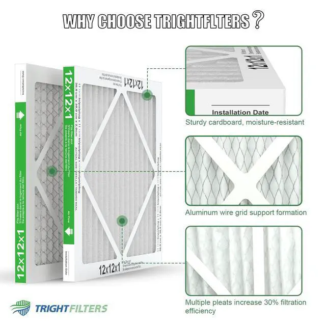 Alt view image 4 of 7 - 12x12x1 Air Filter 4 Pack, MERV 8 Pleated Dust Defense Air Filters Replacement Air Conditioner HVAC AC Furnace Filter, Durable and Lightweight