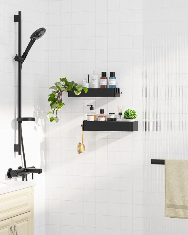 Alt view image 7 of 7 - Shower Caddy - 2 Pack Adhesive Shower Organizer, Rustproof Metal Shelves, No-Drill Bathroom Organizers and Storage, Black, XX-Large
