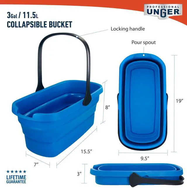 Alt view image 3 of 3 - Professional 3-Gallon Collapsible Bucket, Portable Household Cleaning Supplies, Small Washing Buckets with Handles, Essential Water Container and Storage Organizer Tool