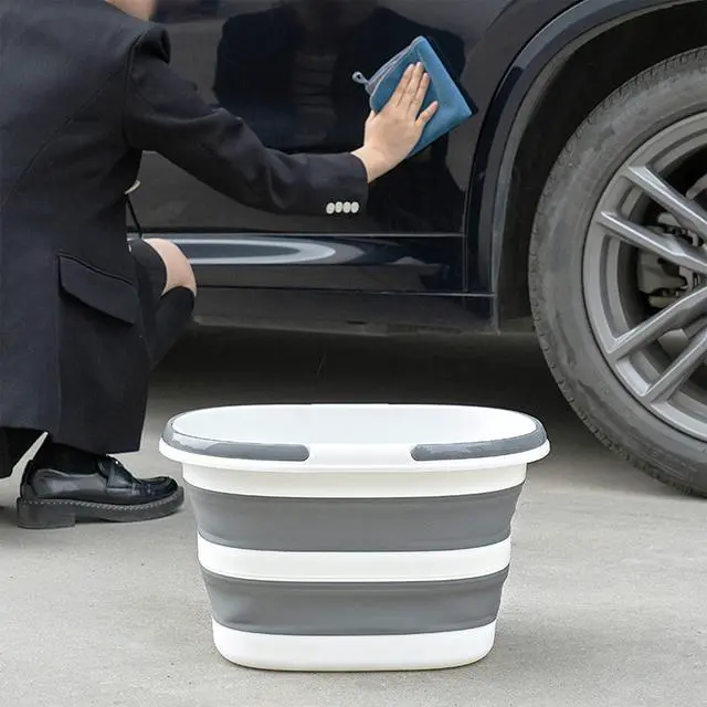 Alt view image 4 of 5 - Large Collapsible Bucket 4.2 Gallon (16L) for House Cleaning, Camping, and More - Space Saving, Multiuse Water Bucket for Cleaning Mop - Lightweight and Portable (Grey-1)