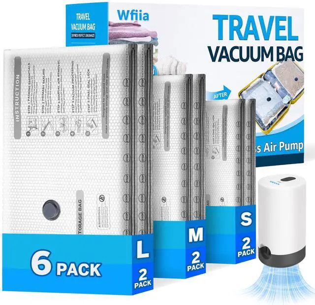 Main image of 6 Packs Vacuum Bags for Travel with Rechargeable Pump, 3 Sizes Vacuum Seal Bags for Clothing, Compression Vacuum Travel Bags for Luggage, Vacuum Packing Bags for Closet Organization