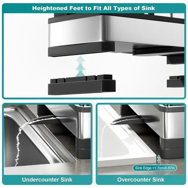 Alt view image 6 of 7 - Stainless Steel Sink Caddy, Sponge Holder for Kitchen Sink with Brush Holder and Towel Rack, Sink Organizer for Countertop, Soap Dispenser Kitchen Organizers Storage Essentials (A-Black)