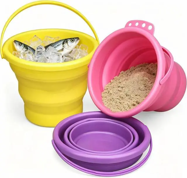 Main image of Foldable Beach Bucket, Foldable Multi-Purpose Sand Bucket for Car Wash, Cleaning, Camping, Outdoor, Household Chores & Garden Tool, Easter Basket, Ideal Gift, Travel Accessories 3 PCS