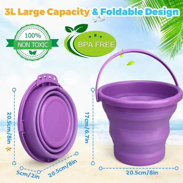 Alt view image 3 of 7 - Foldable Beach Bucket, Foldable Multi-Purpose Sand Bucket for Car Wash, Cleaning, Camping, Outdoor, Household Chores & Garden Tool, Easter Basket, Ideal Gift, Travel Accessories 3 PCS