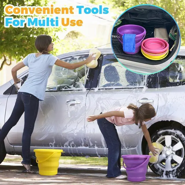 Alt view image 6 of 7 - Foldable Beach Bucket, Foldable Multi-Purpose Sand Bucket for Car Wash, Cleaning, Camping, Outdoor, Household Chores & Garden Tool, Easter Basket, Ideal Gift, Travel Accessories 3 PCS