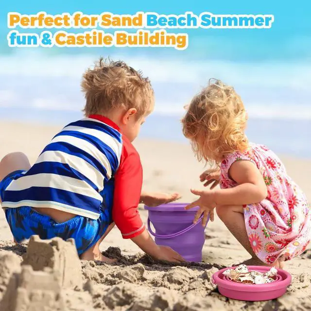 Alt view image 7 of 7 - Foldable Beach Bucket, Foldable Multi-Purpose Sand Bucket for Car Wash, Cleaning, Camping, Outdoor, Household Chores & Garden Tool, Easter Basket, Ideal Gift, Travel Accessories 3 PCS