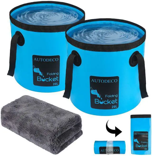 Main image of 2 Pack Collapsible Bucket 5 Gallon Container Folding Water Bucket Portable Wash Basin for Outdoor Travelling Camping Fishing Gardening Car Washing Blue 20L