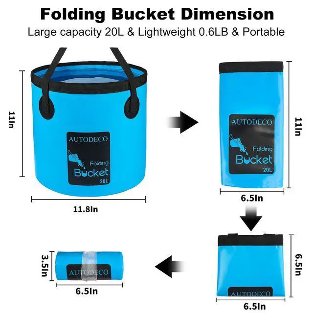 Alt view image 2 of 7 - 2 Pack Collapsible Bucket 5 Gallon Container Folding Water Bucket Portable Wash Basin for Outdoor Travelling Camping Fishing Gardening Car Washing Blue 20L