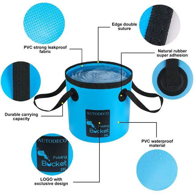 Alt view image 5 of 7 - Collapsible Bucket 5 Gallon Container Folding Water Bucket Portable Wash Basin for Camping Fishing Travelling Outdoor Gardening Blue 1Pcs 20L
