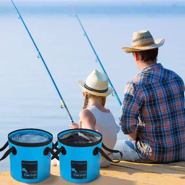 Alt view image 5 of 7 - 2 Pack Collapsible Bucket 5 Gallon Container Folding Water Bucket Portable Wash Basin for Outdoor Travelling Camping Fishing Gardening Car Washing Blue 20L