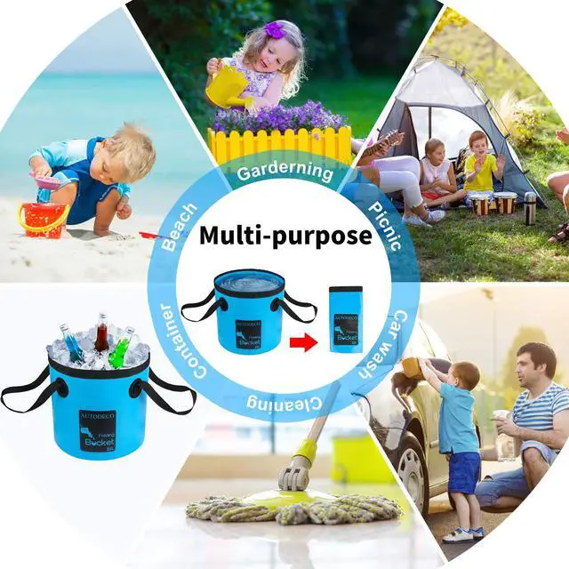 Alt view image 7 of 7 - Collapsible Bucket 5 Gallon Container Folding Water Bucket Portable Wash Basin for Camping Fishing Travelling Outdoor Gardening Blue 1Pcs 20L