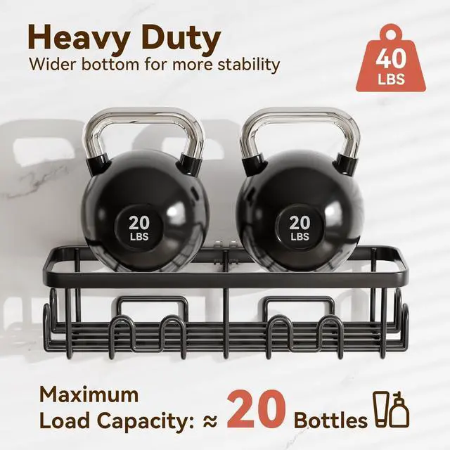 Alt view image 4 of 7 - Shower Caddy Adhesive, 100% Rustproof Shower Organizer with Soap and Toothbrush Holder, Large Capacity Shower Shelves for Inside Shower, No Drill Shower Storage for Home (5 Pack Black)