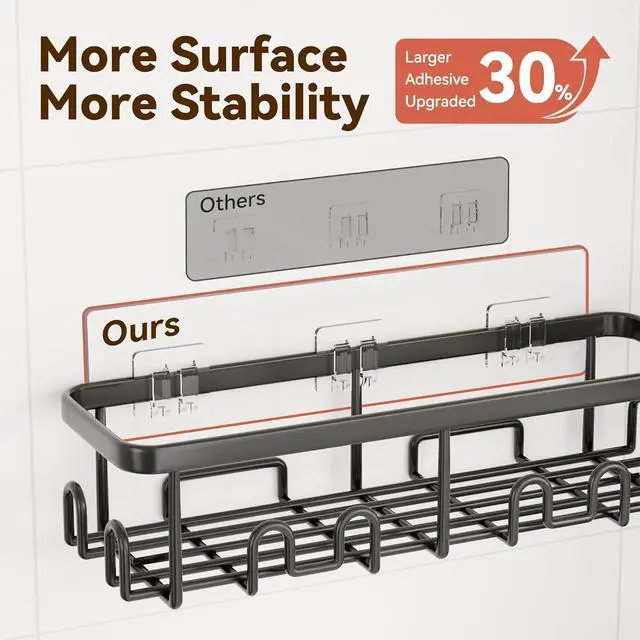 Alt view image 3 of 7 - Shower Caddy Adhesive, 100% Rustproof Shower Organizer with Soap and Toothbrush Holder, Large Capacity Shower Shelves for Inside Shower, No Drill Shower Storage for Home (5 Pack Black)