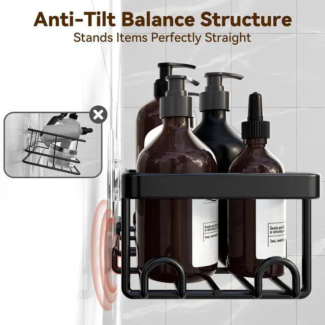 Alt view image 5 of 7 - Shower Caddy Adhesive, 100% Rustproof Shower Organizer with Soap and Toothbrush Holder, Large Capacity Shower Shelves for Inside Shower, No Drill Shower Storage for Home (5 Pack Black)