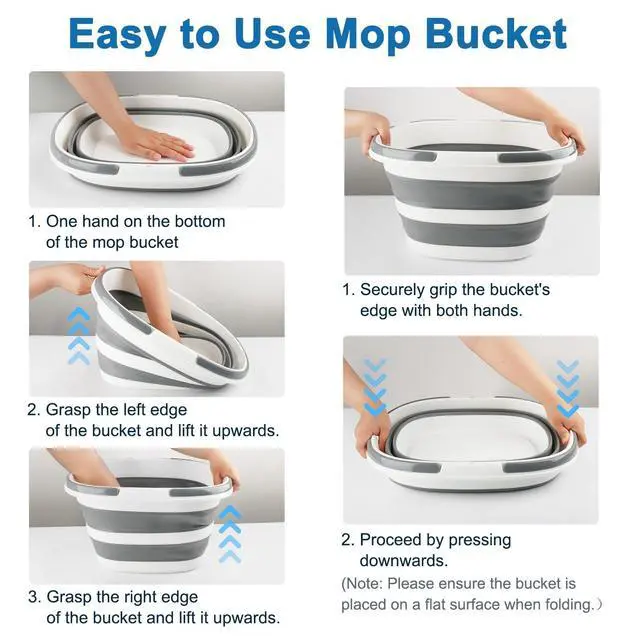 Alt view image 3 of 6 - Collapsible Mop Bucket with Handle for Cleaning, 16L(4.2 Gallon) Silicone Square Mopping Bucket for Windows Cleaning or Car Washing, Cleaning Supplies Organizer Plastic Bucket for Storage