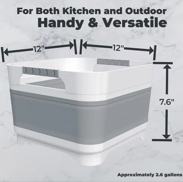 Alt view image 2 of 7 - 2.6 Gallon Collapsible Wash Basin - Large Capacity Portable Dish Tub with Drain Plug for Baby Bottles, RV Camping Kitchen, Space-Saving Foldable Sink (Gray)