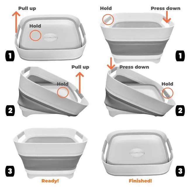 Alt view image 6 of 7 - 2.6 Gallon Collapsible Wash Basin - Large Capacity Portable Dish Tub with Drain Plug for Baby Bottles, RV Camping Kitchen, Space-Saving Foldable Sink (Gray)
