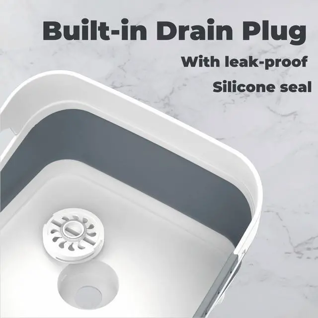 Alt view image 4 of 7 - 2.6 Gallon Collapsible Wash Basin - Large Capacity Portable Dish Tub with Drain Plug for Baby Bottles, RV Camping Kitchen, Space-Saving Foldable Sink (Gray)