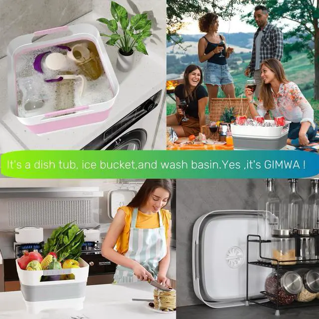 Alt view image 7 of 7 - 2.6 Gallon Collapsible Wash Basin - Large Capacity Portable Dish Tub with Drain Plug for Baby Bottles, RV Camping Kitchen, Space-Saving Foldable Sink (Gray)